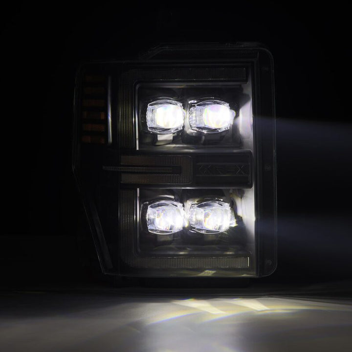 AlphaRex 08-10 Ford F250-550 NOVA-Series LED Projector Headlights Black w/Activ Light/Seq Signal - Bull Strap