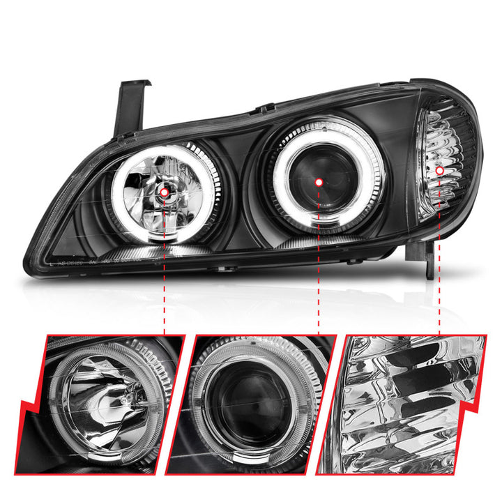 ANZO 2000-2004 Infiniti I30 Projector Headlights w/ Halo Black - Bull Strap