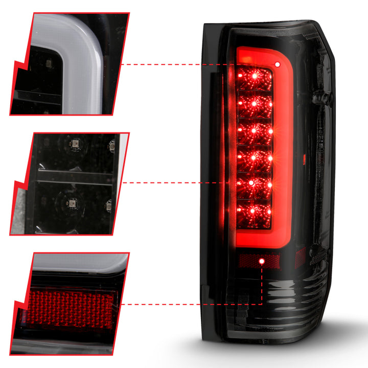 ANZO 1987-1996 Ford F-150 LED Taillights Black Housing Smoke Lens (Pair) - Bull Strap