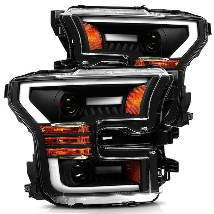 AlphaRex 15-17 Ford F-150 LUXX LED Projector Headlights Plank Style Black w/Activ Light/DRL - Bull Strap