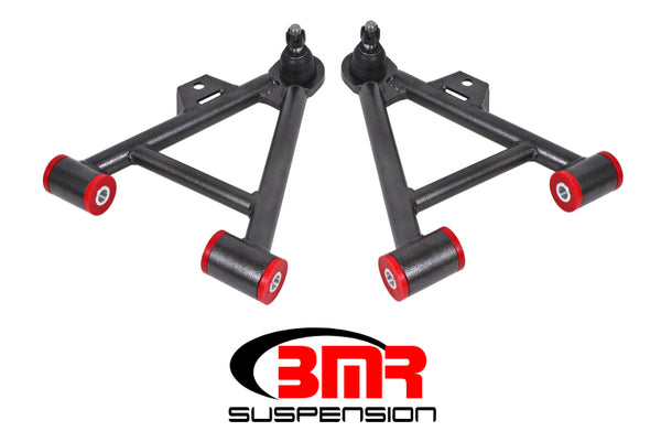 BMR 79-93 Mustang Lower Non-Adj. A-Arms (Coilover Only) w/ STD. Ball Joint (Poly) - Black Hammertone - Bull Strap