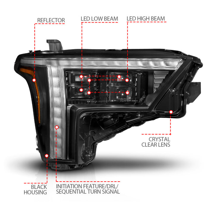 ANZO 22-24 Toyota Tundra (w/Factory LED Refl.) Z-Series Full LED Proj Headlights - Pass. Side ONLY - Bull Strap