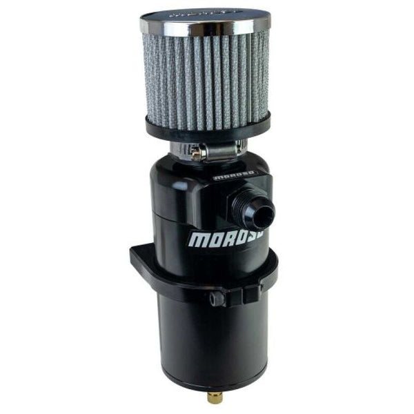 Moroso Single Inlet -10AN Billet Breather Tank Catch Can - Black - Bull Strap
