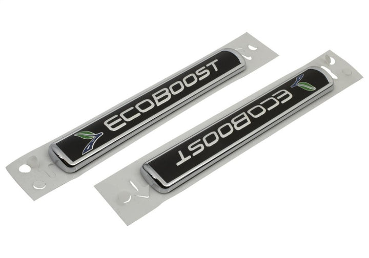 Ford Racing Black/Silver EcoBoost Emblem 3-1/2in x 9/16in - Set of 2 - Bull Strap