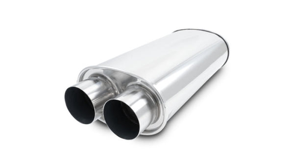Vibrant Universal Streetpower 2.5in Stainless Steel Dual In-Out Oval Muffler - Bull Strap