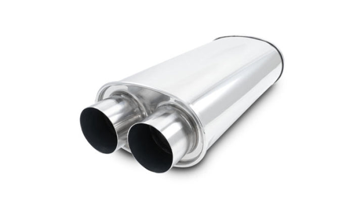 Vibrant Universal Streetpower 2.5in Stainless Steel Dual In-Out Oval Muffler - Bull Strap