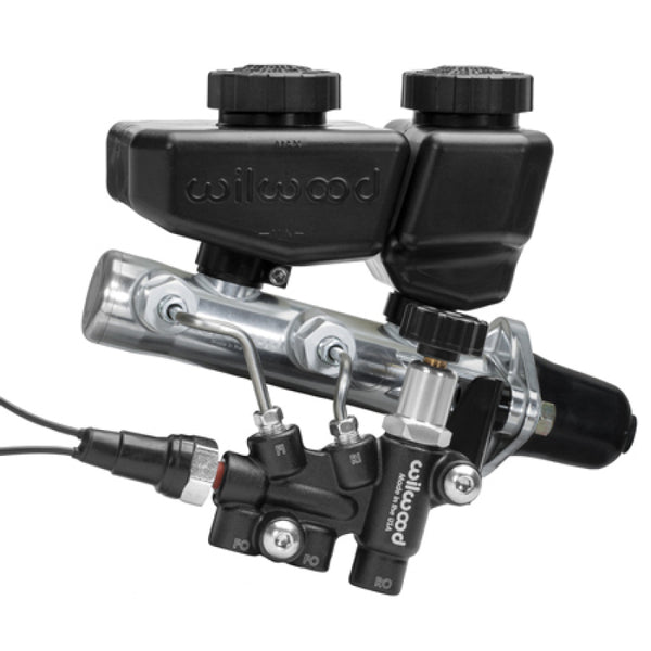 Wilwood Remote Tandem M/C Kit w/Bracket and Valve - 1in Bore Black - Bull Strap