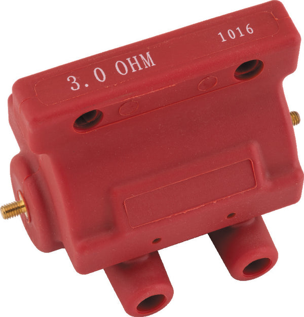Twin Power 85-03 Big Twin and XL Ignition Coil Red Replaces H-D 31614-83A 3 Ohm Original Style - Bull Strap