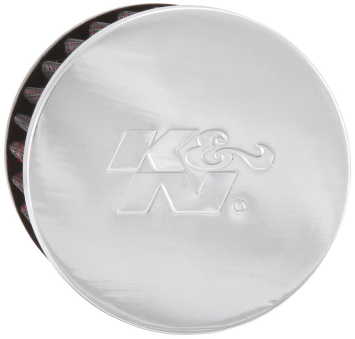 K&N 1.75in Flange ID x 3in OD x 2.5in H Chrome Finish Rubber Base Crankcase Vent Filter - Bull Strap