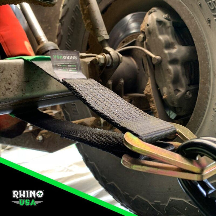 Rhino USA Axle Tie Down Straps (4-Pack) 2In X 38In - Black - Bull Strap