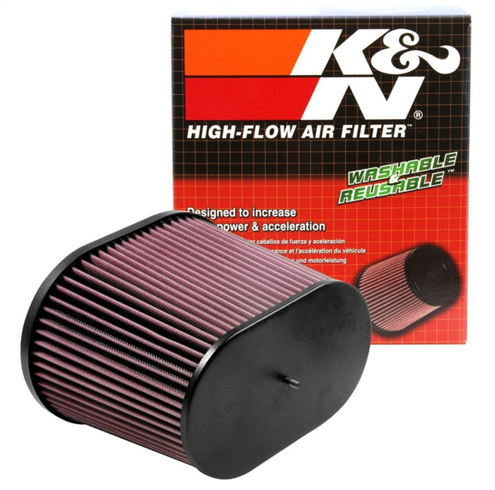 K&N Universal Air Filter - Oval Straight - 3.688in Flange ID x 10.25in Base O/S Length x 7.875in H - Bull Strap