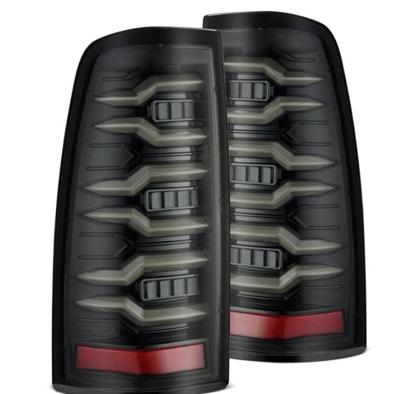 AlphaRex 99-06 Chevrolet Silverado Sierra LUXX-Series LED Tail Lights Alpha-Black - Bull Strap