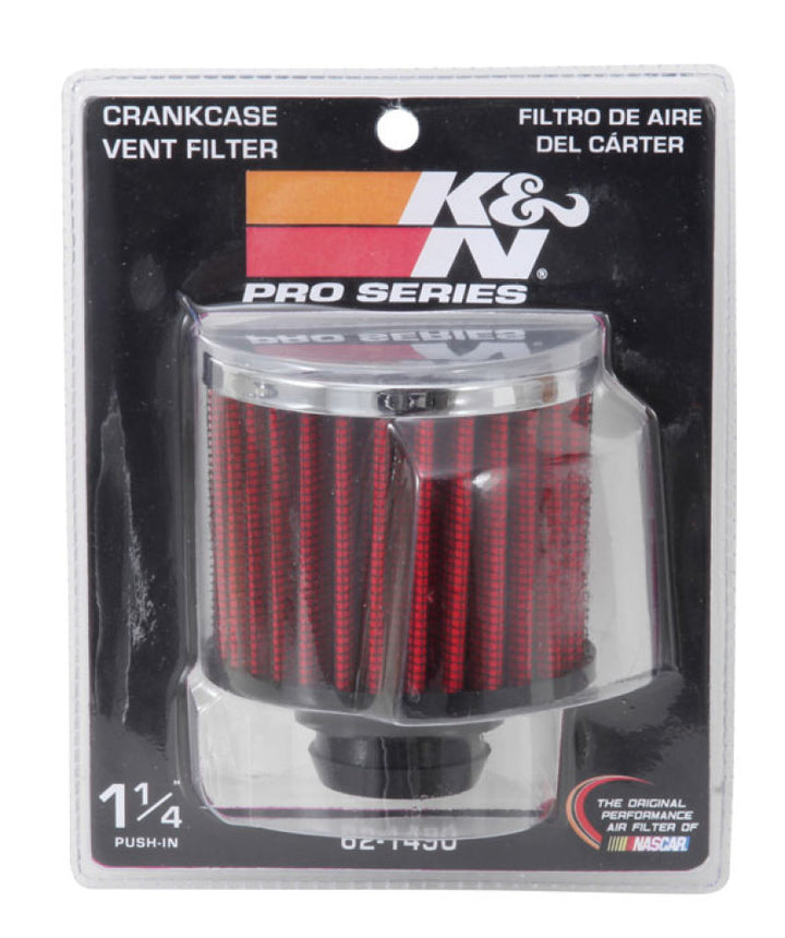 K&N Rubber Base Chrome Top Push-In Crankcase Vent Filter 3in OD x 2-1/2in H. - Bull Strap
