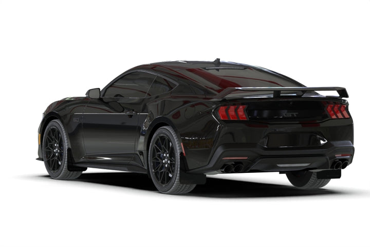 Rally Armor 2024+ Ford Mustang Black UR Mud Flap w/ Metallic Black Logo - Bull Strap