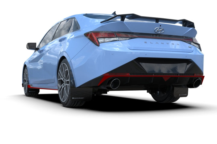 Rally Armor 22-23 Hyundai Elantra N & N Line Black UR Mud Flap w/Red Logo - Bull Strap