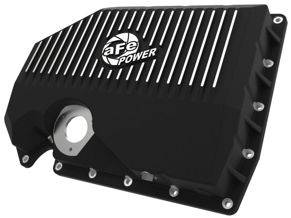 aFe 05-19 VW 1.8L/2.0L w/ Oil Sensor Engine Oil Pan Black POWER Street Series w/ Machined Fins - Bull Strap
