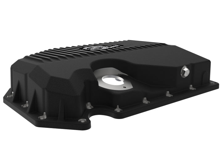 aFe 05-19 VW 1.8L/2.0L w/ Oil Sensor Engine Oil Pan Black POWER Street Series w/ Machined Fins - Bull Strap