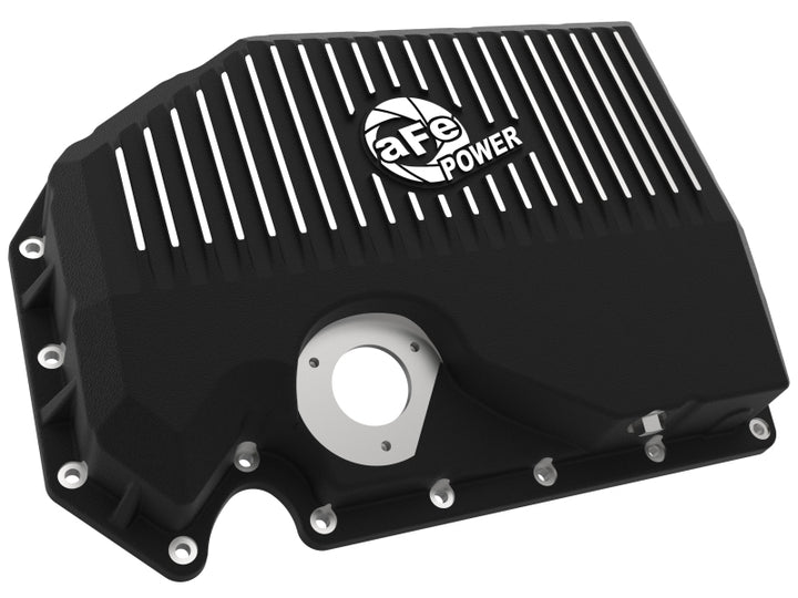 aFe 05-19 VW 1.8L/2.0L w/ Oil Sensor Engine Oil Pan Black POWER Street Series w/ Machined Fins - Bull Strap