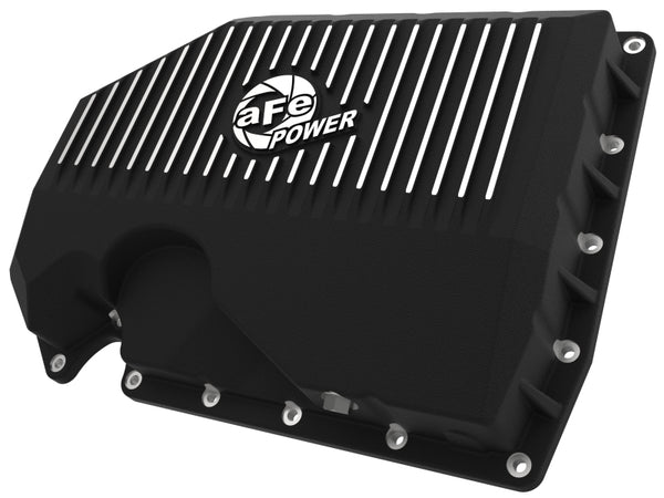 aFe 05-19 VW 1.8L/2.0L w/o Oil Sensor Engine Oil Pan Black POWER Street Series w/ Machined Fins - Bull Strap