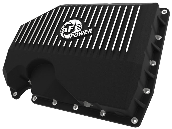 aFe 05-19 VW 1.8L/2.0L w/o Oil Sensor Engine Oil Pan Black POWER Street Series w/ Machined Fins - Bull Strap