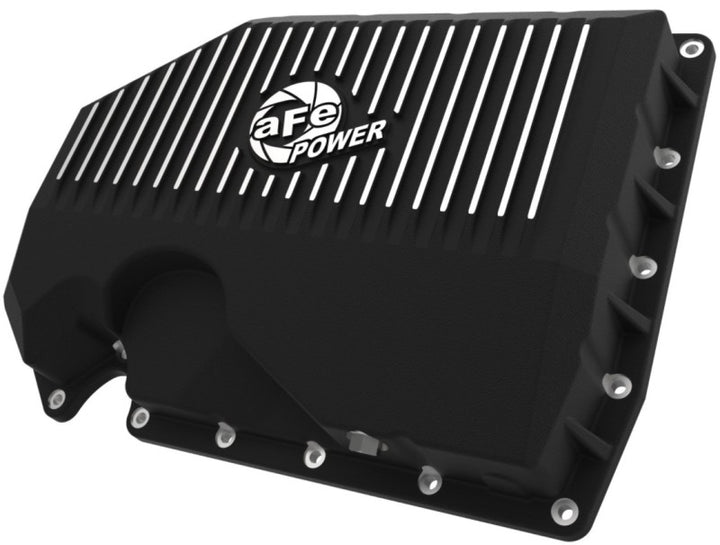 aFe 05-19 VW 1.8L/2.0L w/o Oil Sensor Engine Oil Pan Black POWER Street Series w/ Machined Fins - Bull Strap