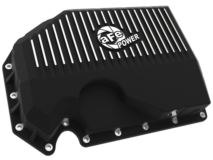 aFe 05-19 VW 1.8L/2.0L w/o Oil Sensor Engine Oil Pan Black POWER Street Series w/ Machined Fins - Bull Strap