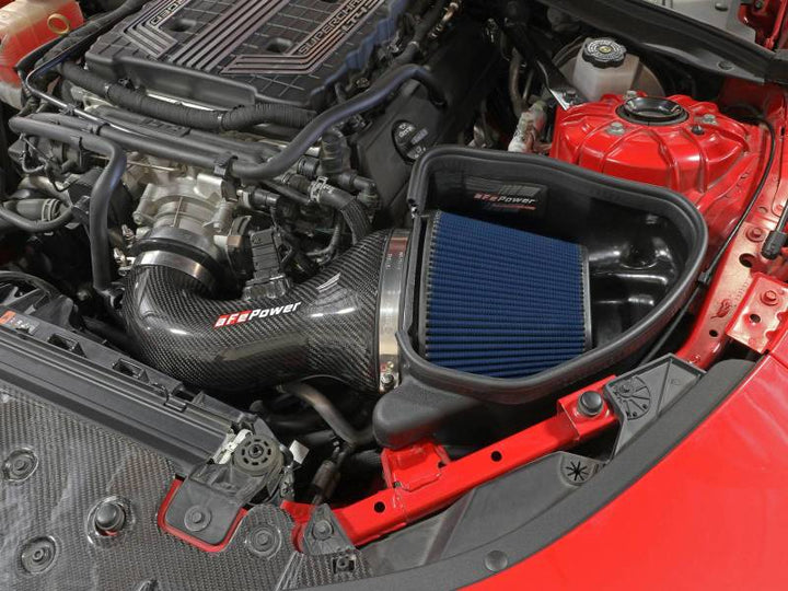 aFe 17-12 Chevrolet Camaro ZL1 (6.2L-V8) Track Series Carbon Fiber CAI System w/ Pro 5R Filters - Bull Strap