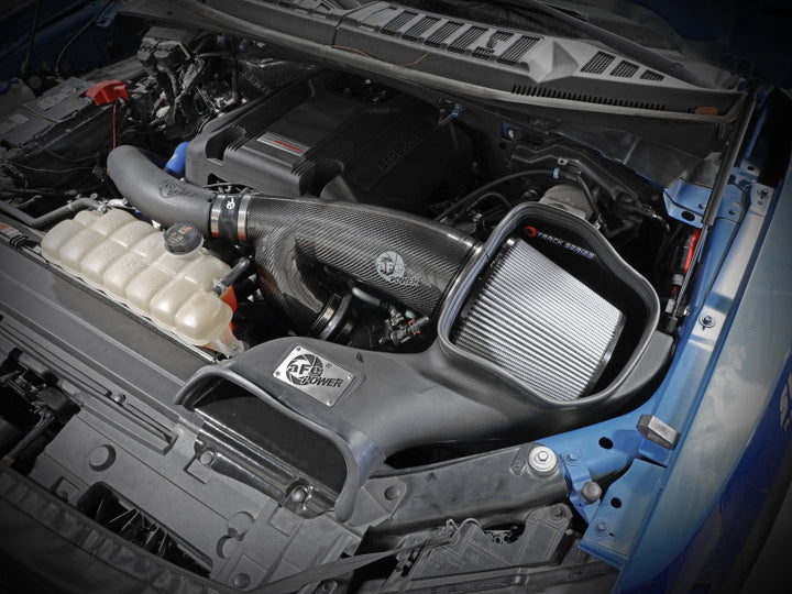 aFe 17-20 Ford F-150/Raptor Track Series Carbon Fiber Cold Air Intake System With Pro DRY S Filters - Bull Strap