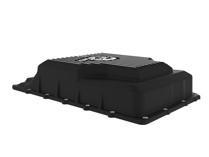 aFe 17-24 Ford F-150 10R60/10R80 Pro Series Rear Transmission Pan Black w/ Machined Fins - Bull Strap
