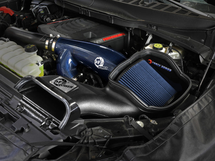 aFe 17-24 Ford F-150 Track Series Blue Kevlar Carbon Fiber C/A Intake System w/Black Pro 5R Filter - Bull Strap