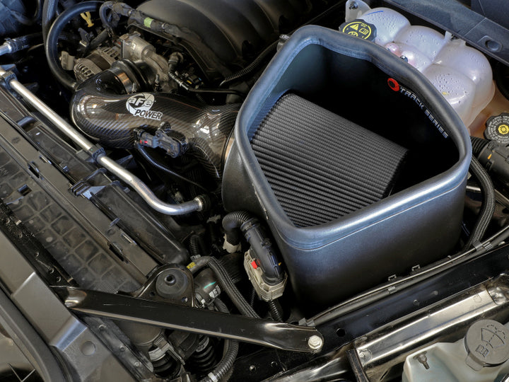 aFe 19-21 GM Trucks 5.3L/6.2L Track Series Carbon Fiber Cold Air Intake System W/ Pro Dry S Filters - Bull Strap