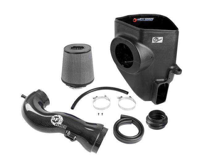 aFe 19-21 GM Trucks 5.3L/6.2L Track Series Carbon Fiber Cold Air Intake System W/ Pro Dry S Filters - Bull Strap