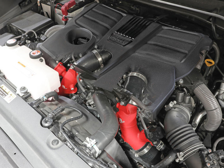 aFe 2022 Toyota Land Cruiser (J300) V6-3.5L (tt) BladeRunner 2.5in Aluminum Hot Charge Pipe - Red - Bull Strap