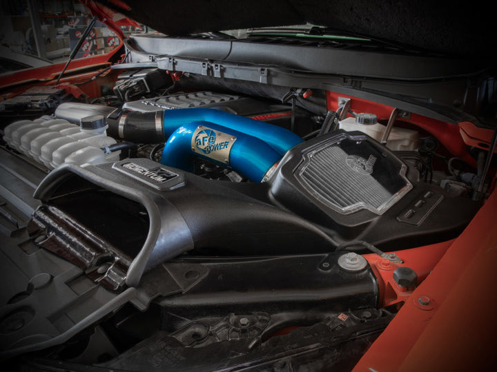 aFe 21-22 Ford F-150 Raptor V6-3.5L(tt) Momentum XP Cold Air Intake System Blue w/ Pro Dry S Filter - Bull Strap
