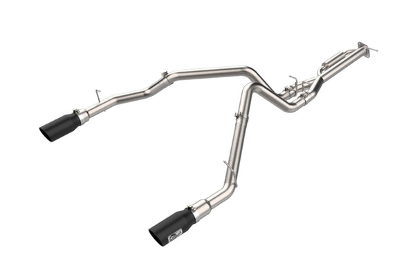 aFe 21-24 Ford F-150 Vulcan Series 3 IN to 3-1/2 IN Stainless Steel Cat-Back Exhaust System - Black - Bull Strap