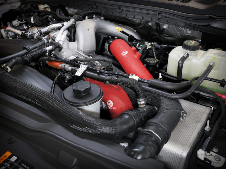 aFe 23-25 Ford F250/F350 Super Duty V8-6.7L BladeRunner Aluminum Hot & Cold Charge Pipe Kit - Red - Bull Strap