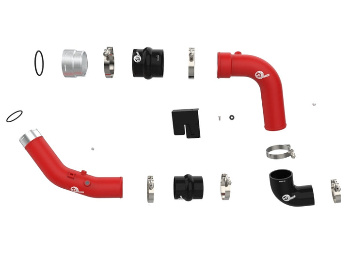 aFe 23-25 Ford F250/F350 Super Duty V8-6.7L BladeRunner Aluminum Hot & Cold Charge Pipe Kit - Red - Bull Strap