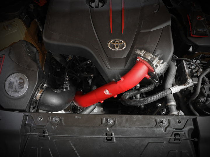 aFe BladeRunner Red 2-3/4in Aluminum Charge Pipe 2021 Toyota Supra GR (A90) I4-2.0L (t) B48 - Bull Strap