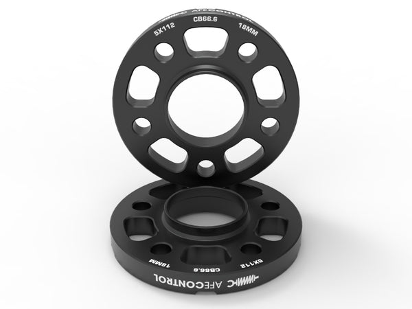 aFe CONTROL Billet Aluminum Wheel Spacers 5x112 CB66.6 18mm - Toyota GR Supra/BMW G-Series - Bull Strap