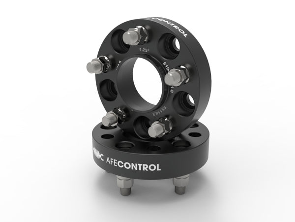 aFe CONTROL Billet Aluminum Wheel Spacers 5x114.3 CB70.5 1.25in - 15-24 Ford Mustang/20-23 Explorer - Bull Strap