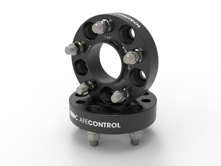 aFe CONTROL Billet Aluminum Wheel Spacers 5x114.3 CB70.5 1.25in - 15-24 Ford Mustang/20-23 Explorer - Bull Strap