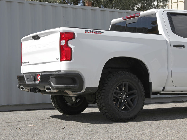 aFe Gemini XV 4in to Dual 3in 304 SS Cat-Back Exhaust w/ Cutout 19-21 GM Silverado/Sierra V8-6.2L - Bull Strap