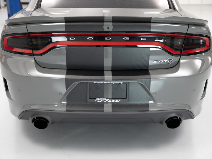 aFe MACH Force-XP 4-1/2in Black OE Replacement Exhaust Tips - 15-19 Dodge Charger/Hellcat - Bull Strap