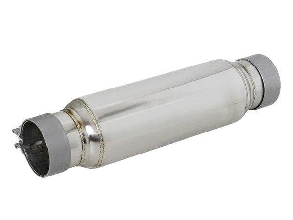 aFe MACH Force-Xp 409 SS Resonator 3in. Inlet/Outlet / 4in. Diameter / 12in. Body / 16in. Length - Bull Strap