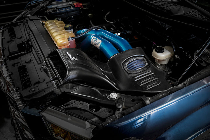 aFe Momentum XP Cold Air Intake System w/ Pro 5R Media Blue 15-19 Ford F-150 V8-5.0L - Bull Strap