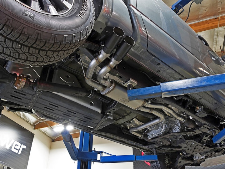 aFe POWER Rebel Series 2-1/2in 409 SS Cat Back Exhaust w/ Black Tips 16-17 Nissan Titan V8 5.6L - Bull Strap