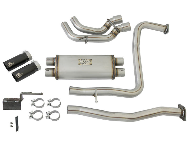 aFe POWER Rebel Series 2-1/2in 409 SS Cat Back Exhaust w/ Black Tips 16-17 Nissan Titan V8 5.6L - Bull Strap