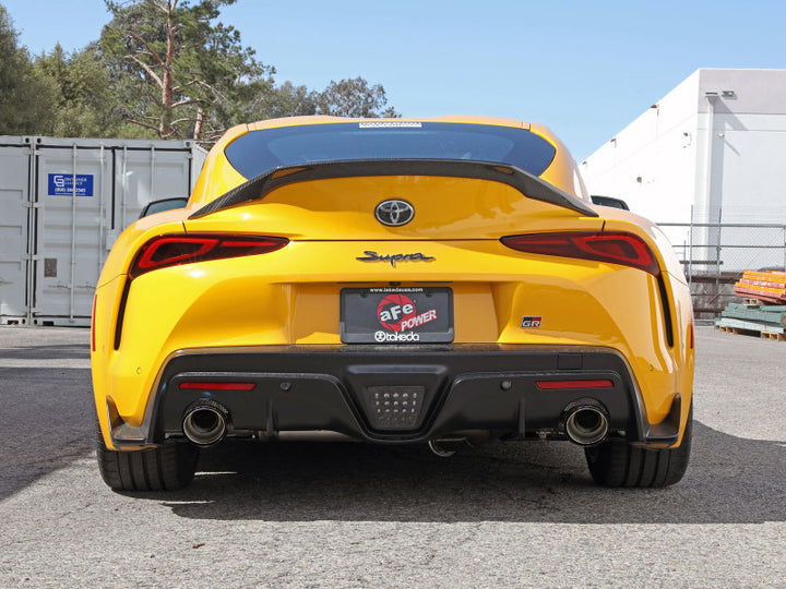 aFe POWER Takeda 2021 Toyota Supra 2.0L (t) 2.5in-3in 304 SS CB Exhaust w/ Carbon Tips - Bull Strap