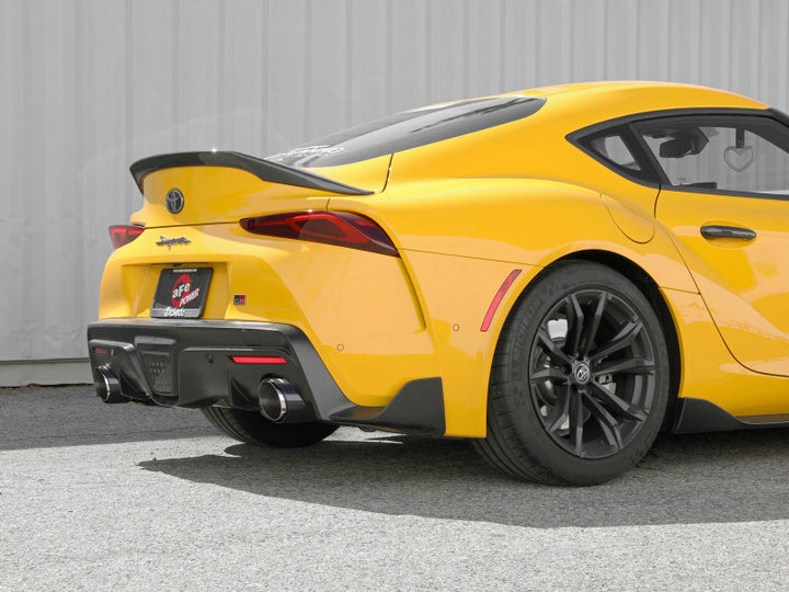 aFe POWER Takeda 2021 Toyota Supra 2.0L (t) 2.5in-3in 304 SS CB Exhaust w/ Carbon Tips - Bull Strap
