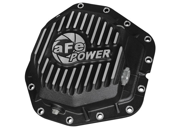 aFe Power Rear Diff Cover Black w/Machined Fins 17 Ford F-350/F-450 6.7L (td) Dana M300-14 (Dually) - Bull Strap